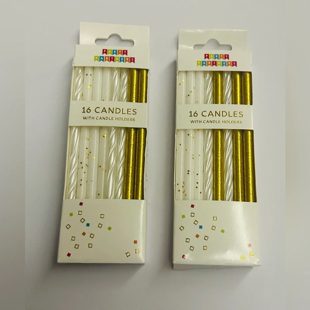 New 32 Candles Gold Metallic White with Gold Dots White Candle made in Cambodia